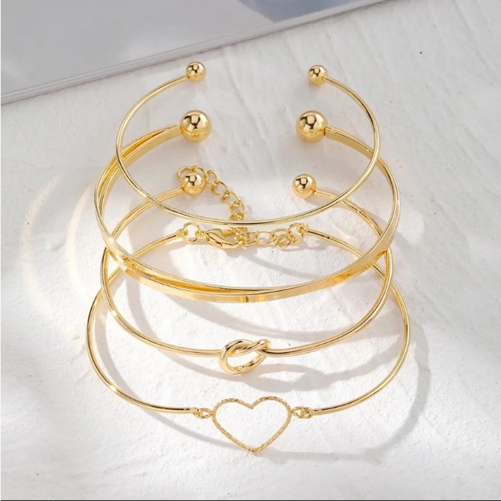 Gold Filled Heart Knot Bracelet Set